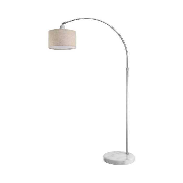 MONZANA Bogenlampe Stoffschirm Marmorfuß 150-175 cm Höhenverstellbar Fußschalter Schwenkbar E27 Wohnzimmer Schlafzimmer Stehlampe Standleuchte Leinen