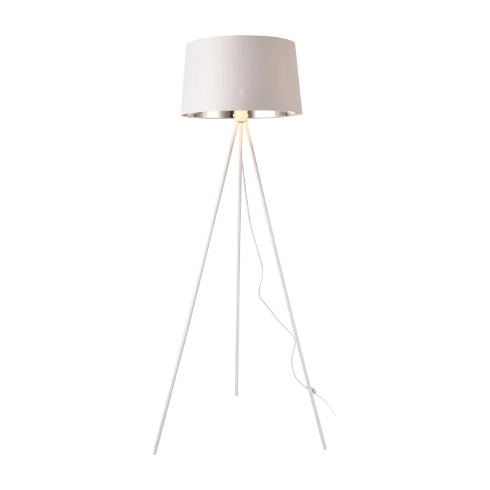 Stehleuchte Manchester Stehlampe 3-Fuß-Leuchte Standleuchte 150 cm E27 Metall-Stoff Weiß-Silber
