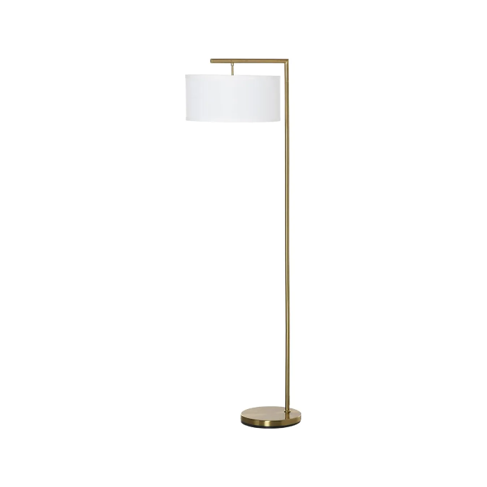 HOMCOM Stehlampe Stehleuchte E27 für Wohnzimmer Stahl Stoffschirm Goldoptik