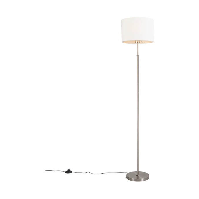 Qazqa Modern Stehleuchte mit Schirm, Stehlampe - Vt - Weiß, Rund, max. 60W, Geeignet für LED, 151cm, Ideal als Wohnzimmerlampe