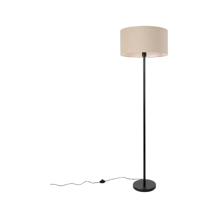 Qazqa Design Stehleuchte mit Schirm, Stehlampe - Simplo Stof - Schwarz, Rund, max. 60W, Geeignet für LED, 170cm, Ideal als Flur, Küche lampe, Schlafzimmerlampe und Wohnzimmerlampe